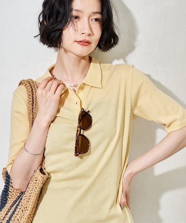 ＜カシミヤ入り＞ ガーゼフライス 5分袖 ポロTシャツ