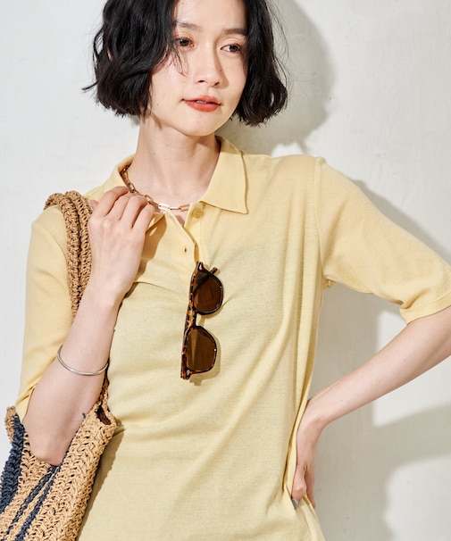 ＜カシミヤ入り＞ ガーゼフライス 5分袖 ポロTシャツ