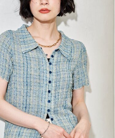 チェック ポコポコ 半袖ブラウス