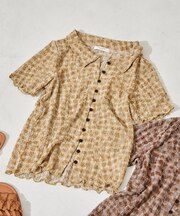 チェック ポコポコ 半袖ブラウス