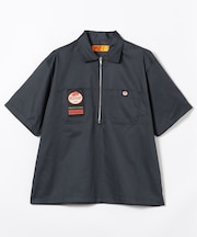 【新色追加】 別注 リラックスフィット ハーフジップ ワンポイントロゴ 半袖ツイルワークシャツ