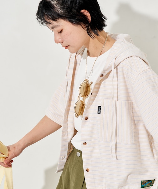 別注 ボーダーフード半袖シャツ