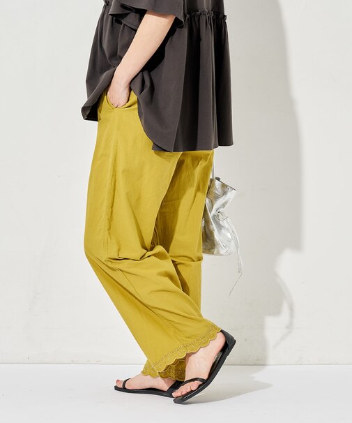 インド 裾刺繍 ワイドイージーパンツ