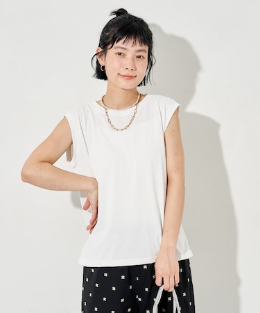 ＜汗ジミ防止＞天竺ノースリーブTシャツ/遮熱/UVカット