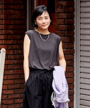 <汗ジミ防止>天竺ノースリーブTシャツ/遮熱/UVカット