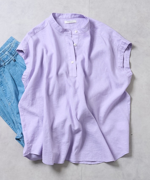 リネンブレンド スキッパーブラウス＜セットアップ対応＞