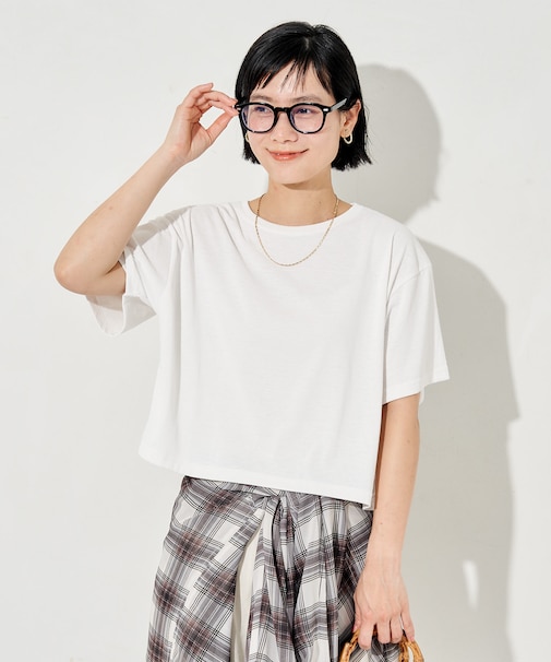 ＜汗ジミ防止＞ 天竺コンパクトクロップドTシャツ/遮熱/UVカット