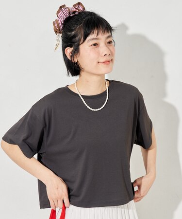 ＜汗ジミ防止＞ 天竺コンパクトクロップドTシャツ/遮熱/UVカット