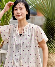 インド 総柄刺繍 袖フリルブラウス＜セットアップ対応＞
