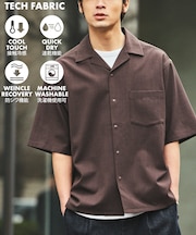 【新色追加】速乾素材 リラックスフィット オープンカラーシャツ ショートスリーブ  リネン風