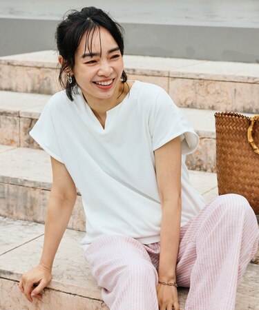 <接触冷感/UV> AIRDRY HIGHCOOL キーネックTシャツ