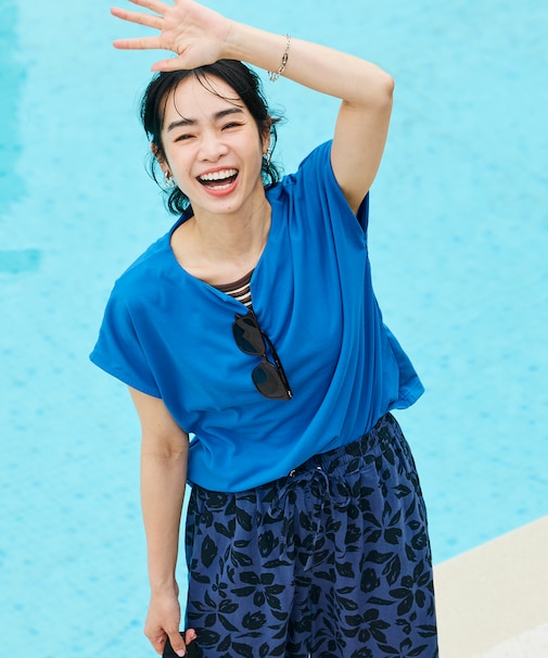 <接触冷感/UV> AIRDRY HIGHCOOL キーネックTシャツ