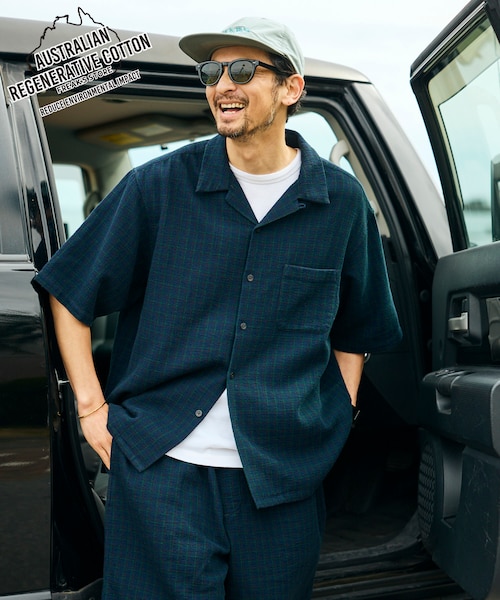 AUSTRALIAN COTTON オープンカラー チェックシャツ ショートスリーブ
