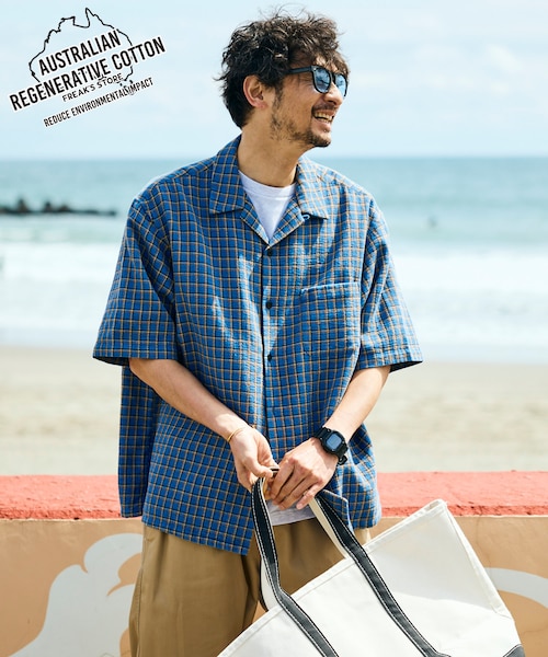 AUSTRALIAN COTTON オープンカラー チェックシャツ ショートスリーブ