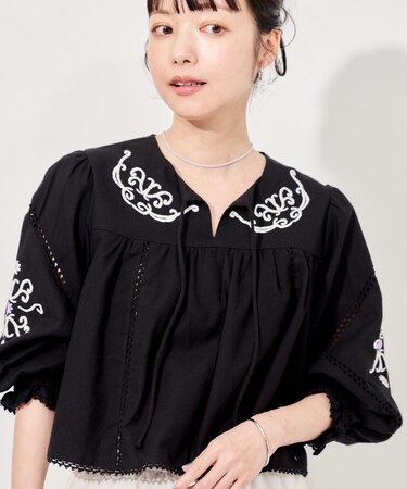 インド 刺繍 モックショートシャツ