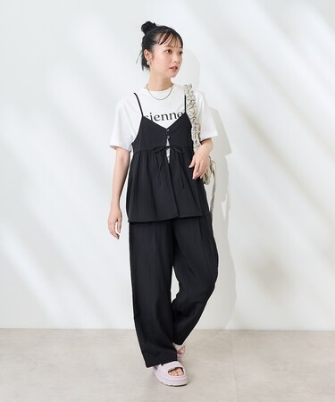 【セットアイテム】SUMMERCOOL リボン付き キャミソールセットアップ/接触冷感