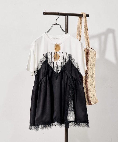 レースキャミ ドッキングTシャツ