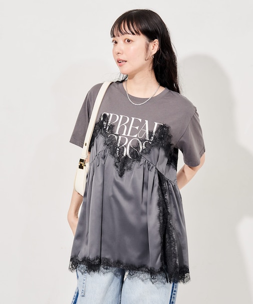 レースキャミ ドッキングTシャツ