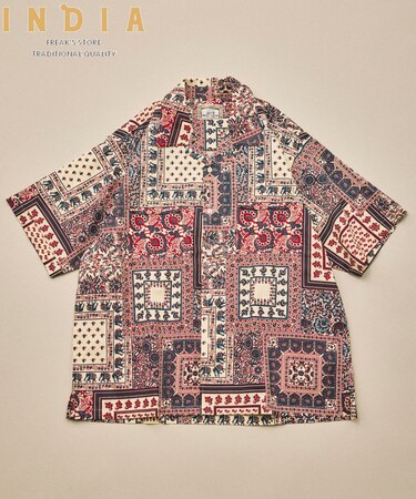 インド製 リラックスフィット ペイズリー柄プリント オープンカラーシャツ ショートスリーブ バンダナ柄