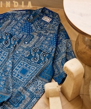 インド製 リラックスフィット ペイズリー柄プリント オープンカラーシャツ ショートスリーブ バンダナ柄
