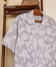 インド製 リラックスフィット カットジャカード ストライプ オープンカラーシャツ ショートスリーブ