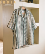 【新色追加】インド製 リラックスフィット 総柄レース マルチストライプ オープンカラーシャツ ショートスリーブ