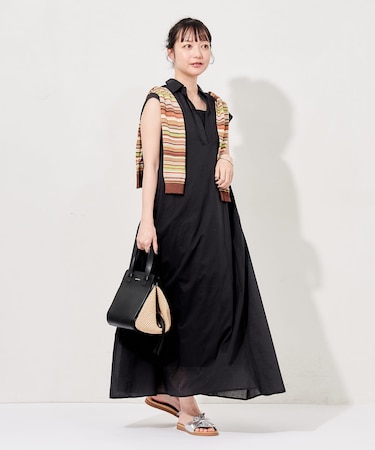 インド ボイル襟付き スキッパーワンピース＜インナーキャミワンピース付き＞
