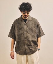 別注 シアサッカー オープンカラー ショートスリーブ チェックシャツ