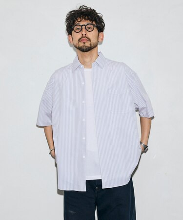 別注 リラックスフィット ブロードストライプ クレイジーパターン レギュラーカラー ショートスリーブシャツ