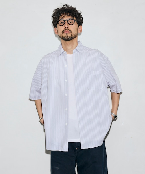 別注 リラックスフィット ブロードストライプ クレイジーパターン レギュラーカラー ショートスリーブシャツ