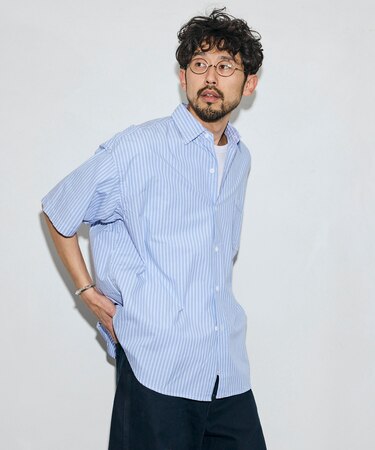 別注 リラックスフィット ブロードストライプ クレイジーパターン レギュラーカラー ショートスリーブシャツ