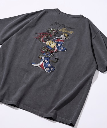 別注 バック 刺繍デザイン Tシャツ/ヴィンテージライク