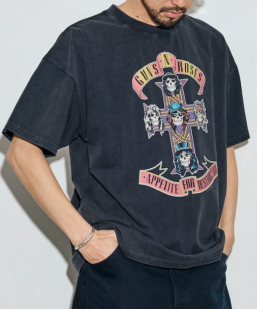 【EXCLUSIVE】GUNS N ROSES ガンズ アンド ローゼス フロントプリント クルーネック Tシャツ