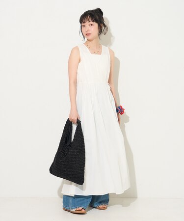 インドボイル カシュクール 同色刺繍 ノースリワンピース