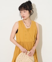 インドボイル カシュクール 同色刺繍 ノースリワンピース