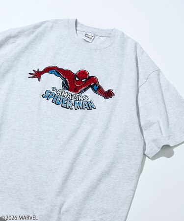 MARVEL/マーベル スパイダーマン クルーネックTシャツ / 静電フロッキー加工
