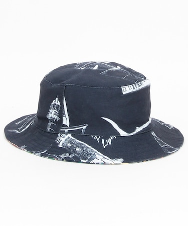 OCEAN総柄 マドラスチェック リバーシブル ハット