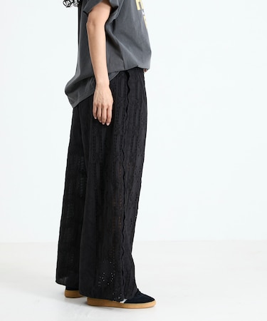 カットワーク 刺繍 イージーパンツ