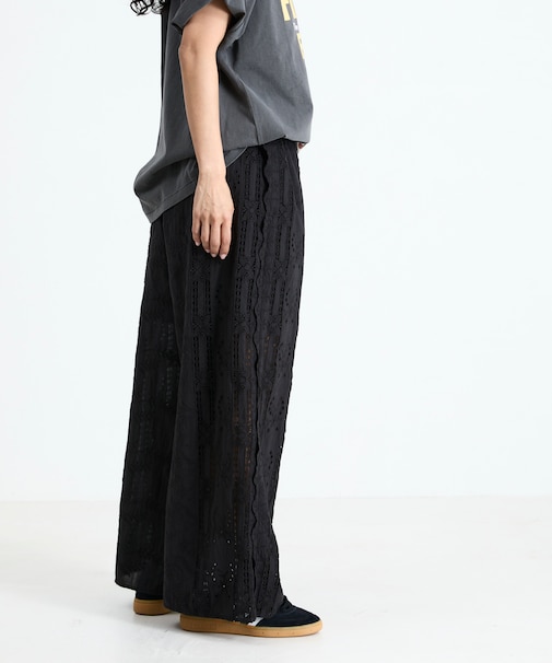 カットワーク 刺繍 イージーパンツ