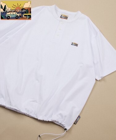 FREAK'S STORE for BEACH & FES リラックスフィット ワンポイントロゴ スピンドル ヘンリーネックTシャツ