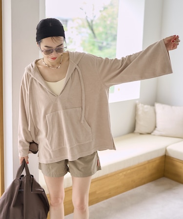 【Beach & Festival】パイル フード付き スキッパープルオーバー