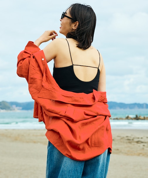 【Beach & Festival】Vネック バックオープン カップ付きキャミソール