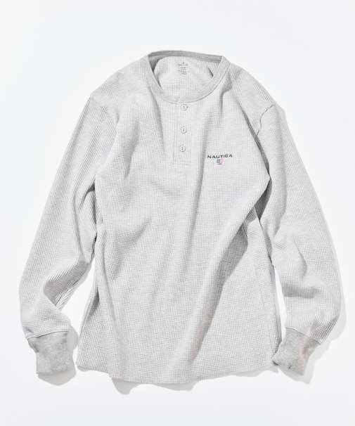 Essentials タイトフィット L/S ヘンリーネック ワッフル Tシャツ