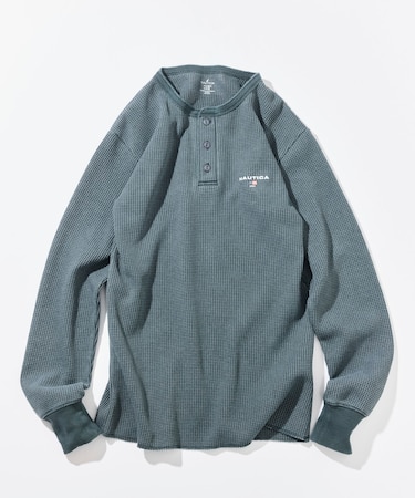 Essentials タイトフィット L/S ヘンリーネック ワッフル ピグメントTシャツ