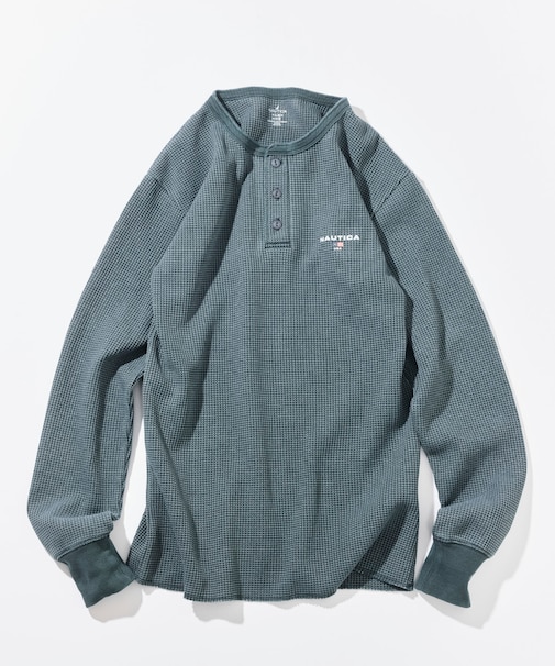 Essentials タイトフィット L/S ヘンリーネック ワッフル ピグメントTシャツ