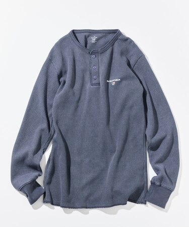 Essentials タイトフィット L/S ヘンリーネック ワッフル ピグメントTシャツ