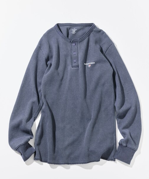 Essentials タイトフィット L/S ヘンリーネック ワッフル ピグメントTシャツ