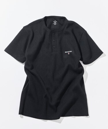 Essentials タイトフィット S/S ヘンリーネック ワッフルTシャツ