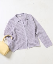 透かし編み ニットポロ カーディガン