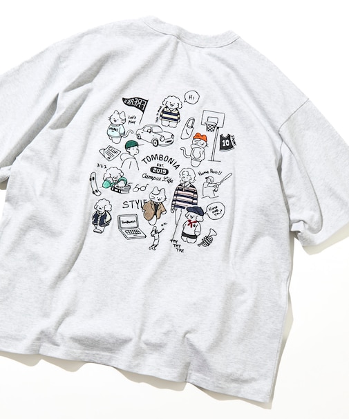tombonia/トムボニア バックプリント クルーネックTシャツ/キャンパスライフ